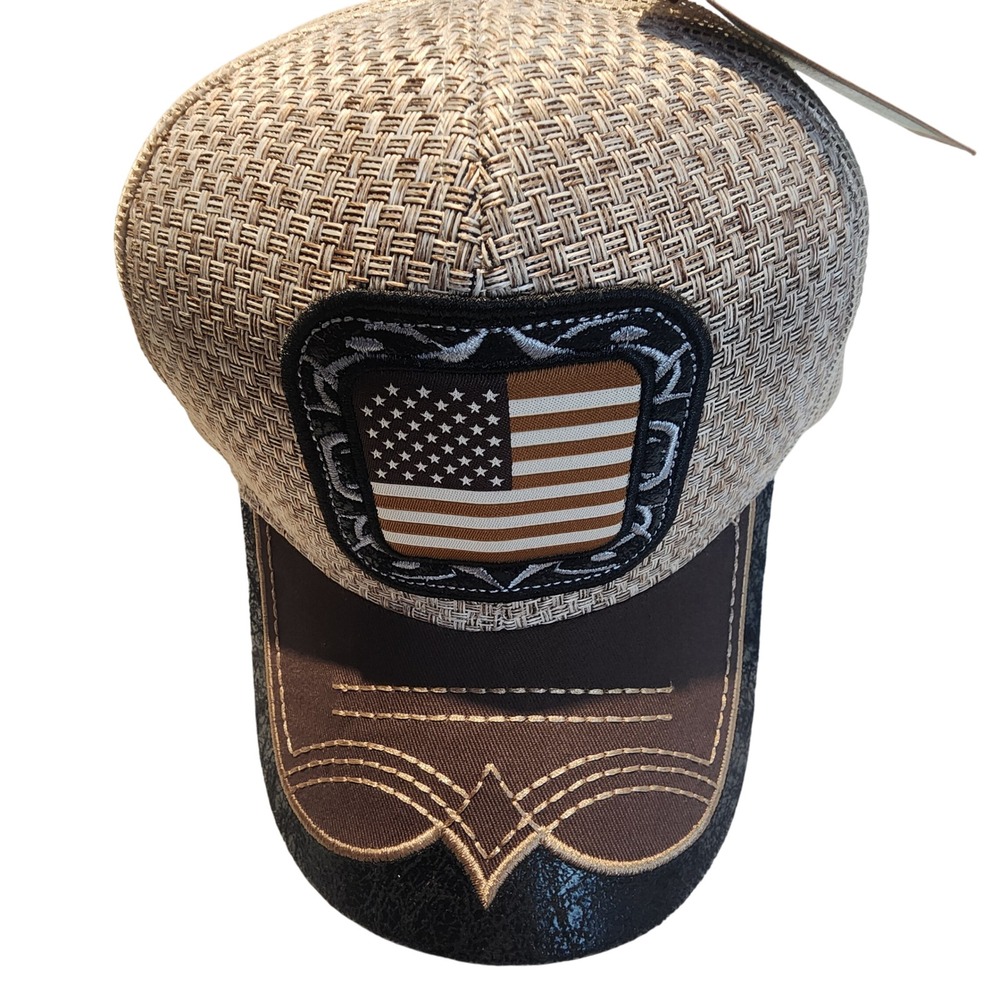 New Leader Loga Freedom Trucker Hat American Flag Cowboy Brown Beige Mens Cap - Picture 2 of 8